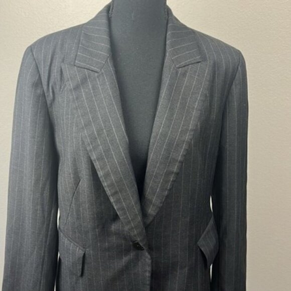 Lafayette 148 NY Wool Blazer Charcoal Pinstripe Single Button Pocketed Jacket 8 - Picture 3 of 14